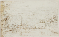 K V 097
<br/>
Weids rivierlandschap met roeiers
<br/>
<em>Onofri, Crescenzio (1634-1714)</em>